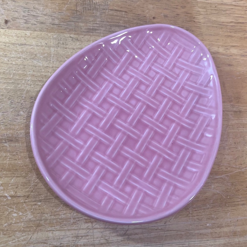Fiesta Easter Plate Pink Egg Shape Basketweave Ceramic HLC USA